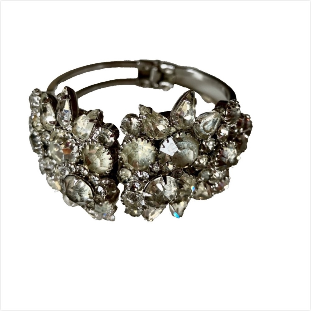 VINTAGE 40s 50s Silver & Rhinestone Hinge Bracelet